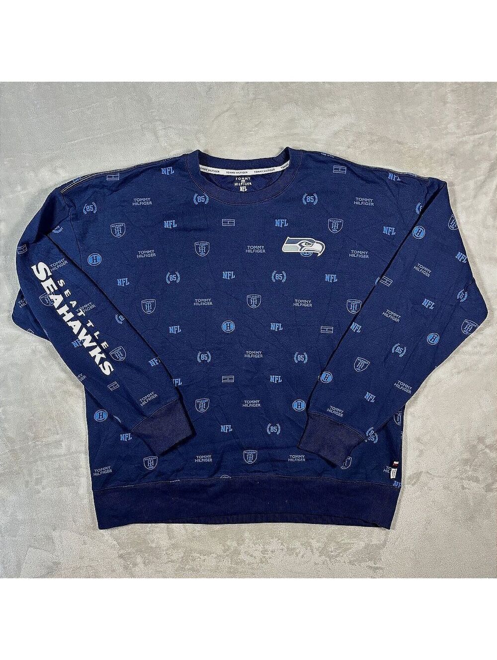 Seattle Seahawks Tommy Hilfiger NFL Crewneck Sweatshirt XL Allover Print